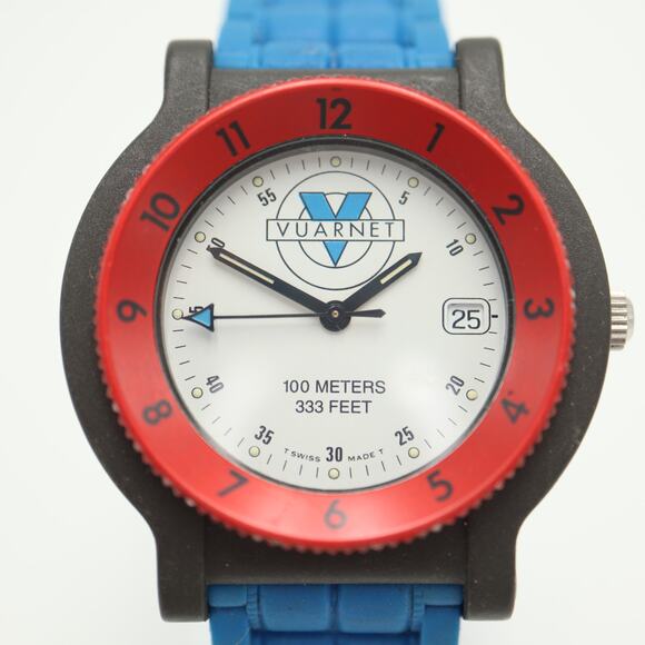 Vintage Vuarnet Swiss Made 38mm Date Watch Fiber Glass Bezel with New Battery - Picture 5 of 16